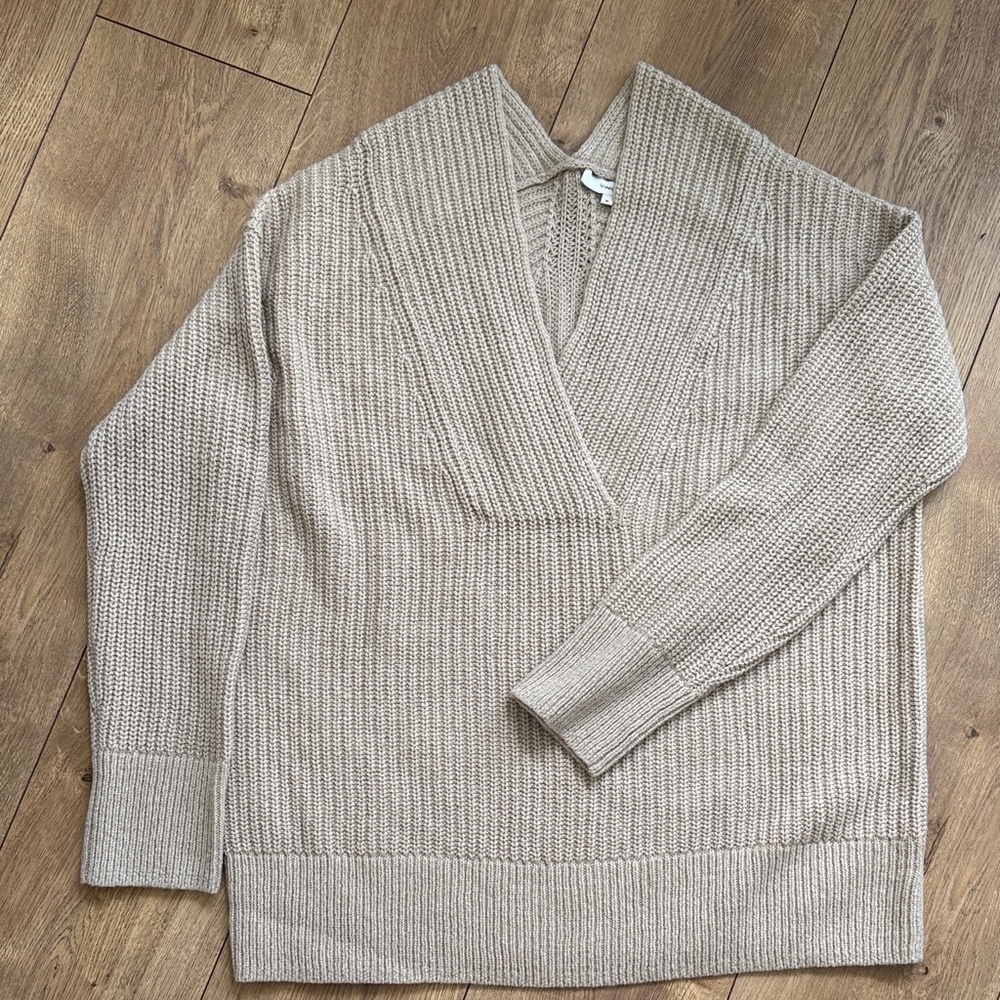 VINCE Beige Knit V-Neck Sweater